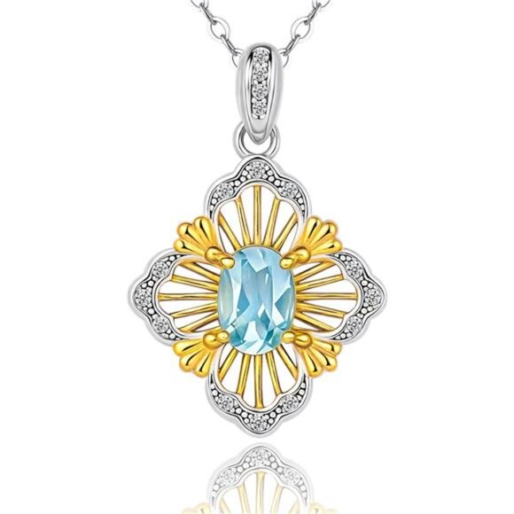 Aquamarine Natural Birthstone Necklace for Women925 Sterling SilverJewelry